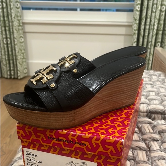 Tory Burch Black Wedge Sandals - Picture 2 of 4